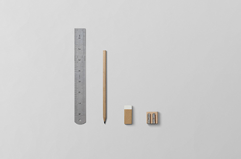 Image du symbole Feuilles de surface à dimensions exactes du MBA : règle, crayon, gomme, taille-crayon